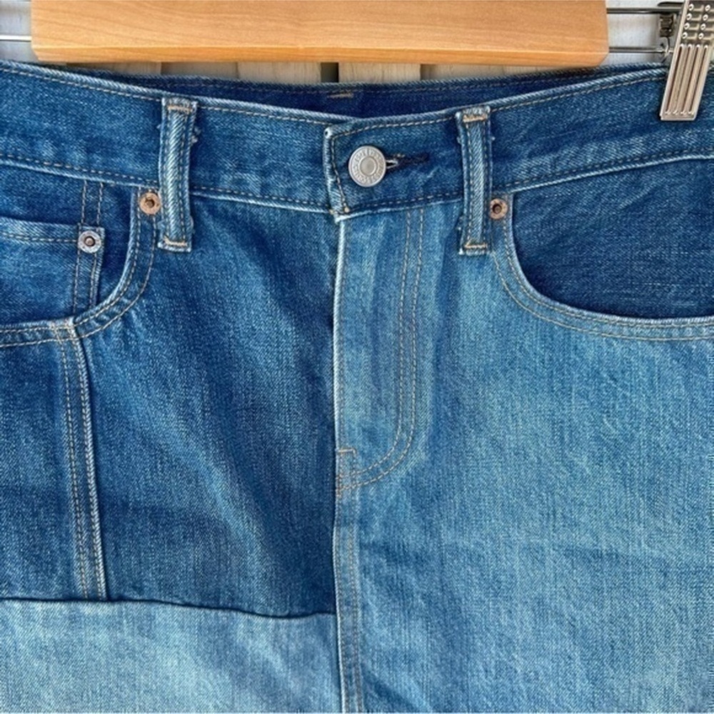 ✨Anthropologie Levi's Blue Denim Mini Patchwork Vintage Style Skirt - Picture 5 of 11